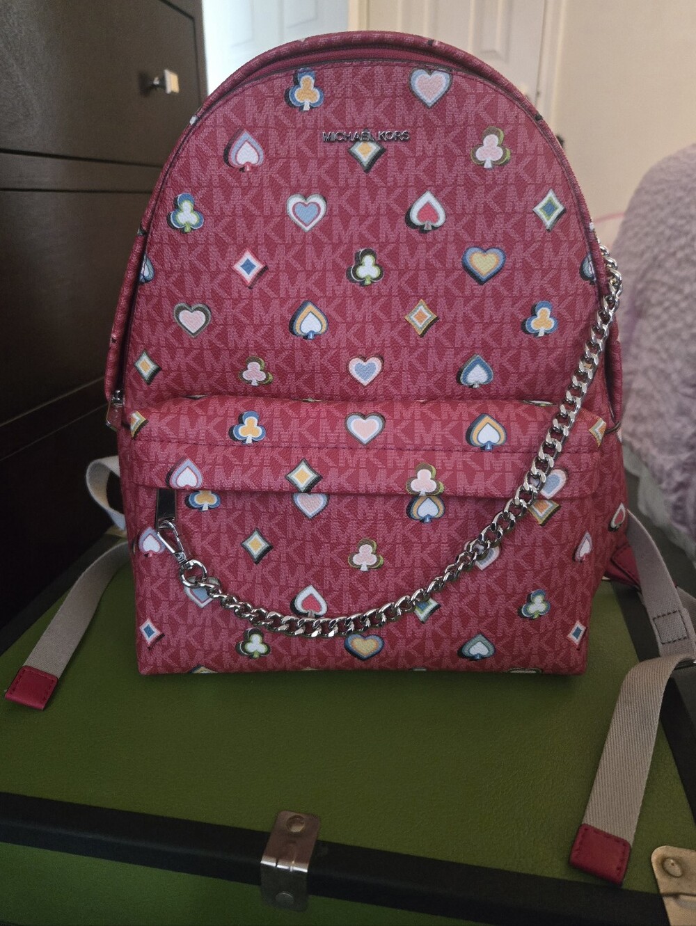 Michael Kors Red Patterned Logo Backpack